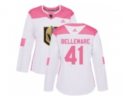 Women Adidas Vegas Golden Knights #41 Pierre-Edouard Bellemare Authentic White Pink Fashion NHL Jersey