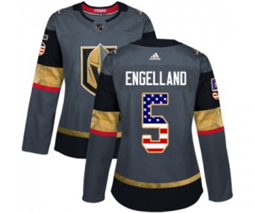 Women Adidas Vegas Golden Knights #5 Deryk Engelland Authentic Gray USA Flag Fashion NHL Jersey