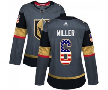 Women Adidas Vegas Golden Knights #6 Colin Miller Authentic Gray USA Flag Fashion NHL Jersey