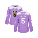 Women Adidas Vegas Golden Knights #6 Colin Miller Purple Authentic Fights Cancer Stitched NHL Jersey