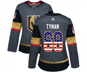 Women Adidas Vegas Golden Knights #68 T.J. Tynan Authentic Gray USA Flag Fashion NHL Jersey