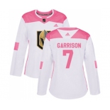 Women Adidas Vegas Golden Knights #7 Jason Garrison Authentic White Pink Fashion NHL Jersey