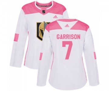 Women Adidas Vegas Golden Knights #7 Jason Garrison Authentic White Pink Fashion NHL Jersey