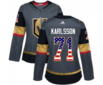 Women Adidas Vegas Golden Knights #71 William Karlsson Authentic Gray USA Flag Fashion NHL Jersey