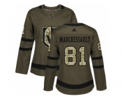 Women Adidas Vegas Golden Knights #81 Jonathan Marchessault Authentic Green Salute to Service NHL Jersey