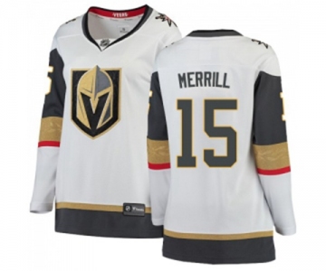 Women Vegas Golden Knights #15 Jon Merrill Authentic White Away Fanatics Branded Breakaway NHL Jersey