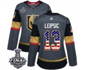 Women's Adidas Vegas Golden Knights #13 Brendan Leipsic Authentic Gray USA Flag Fashion 2018 Stanley Cup Final NHL Jersey