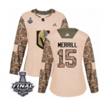 Women's Adidas Vegas Golden Knights #15 Jon Merrill Authentic Camo Veterans Day Practice 2018 Stanley Cup Final NHL Jersey