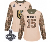 Women's Adidas Vegas Golden Knights #15 Jon Merrill Authentic Camo Veterans Day Practice 2018 Stanley Cup Final NHL Jersey