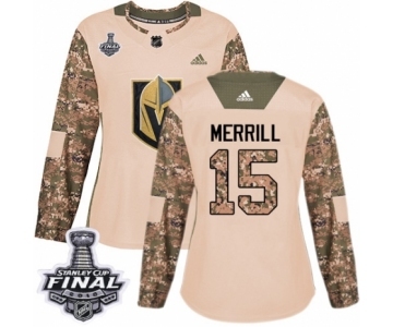 Women's Adidas Vegas Golden Knights #15 Jon Merrill Authentic Camo Veterans Day Practice 2018 Stanley Cup Final NHL Jersey