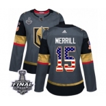 Women's Adidas Vegas Golden Knights #15 Jon Merrill Authentic Gray USA Flag Fashion 2018 Stanley Cup Final NHL Jersey