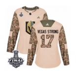 Women's Adidas Vegas Golden Knights #17 Vegas Strong Authentic Camo Veterans Day Practice 2018 Stanley Cup Final NHL Jersey