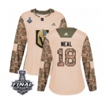 Women's Adidas Vegas Golden Knights #18 James Neal Authentic Camo Veterans Day Practice 2018 Stanley Cup Final NHL Jersey