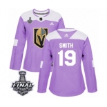 Women's Adidas Vegas Golden Knights #19 Reilly Smith Authentic Purple Fights Cancer Practice 2018 Stanley Cup Final NHL Jersey