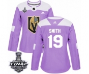 Women's Adidas Vegas Golden Knights #19 Reilly Smith Authentic Purple Fights Cancer Practice 2018 Stanley Cup Final NHL Jersey