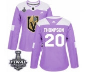 Women's Adidas Vegas Golden Knights #20 Paul Thompson Authentic Purple Fights Cancer Practice 2018 Stanley Cup Final NHL Jersey