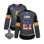 Women's Adidas Vegas Golden Knights #21 Cody Eakin Authentic Gray USA Flag Fashion 2018 Stanley Cup Final NHL Jersey