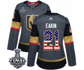 Women's Adidas Vegas Golden Knights #21 Cody Eakin Authentic Gray USA Flag Fashion 2018 Stanley Cup Final NHL Jersey