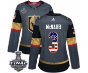 Women's Adidas Vegas Golden Knights #3 Brayden McNabb Authentic Gray USA Flag Fashion 2018 Stanley Cup Final NHL Jersey