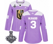 Women's Adidas Vegas Golden Knights #3 Brayden McNabb Authentic Purple Fights Cancer Practice 2018 Stanley Cup Final NHL Jersey