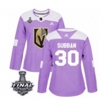 Women's Adidas Vegas Golden Knights #30 Malcolm Subban Authentic Purple Fights Cancer Practice 2018 Stanley Cup Final NHL Jersey