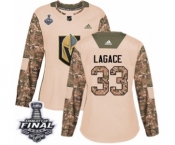 Women's Adidas Vegas Golden Knights #33 Maxime Lagace Authentic Camo Veterans Day Practice 2018 Stanley Cup Final NHL Jersey