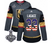 Women's Adidas Vegas Golden Knights #33 Maxime Lagace Authentic Gray USA Flag Fashion 2018 Stanley Cup Final NHL Jersey