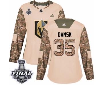 Women's Adidas Vegas Golden Knights #35 Oscar Dansk Authentic Camo Veterans Day Practice 2018 Stanley Cup Final NHL Jersey