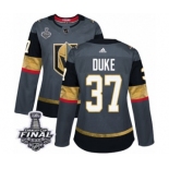 Women's Adidas Vegas Golden Knights #37 Reid Duke Authentic Gray Home 2018 Stanley Cup Final NHL Jersey