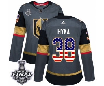 Women's Adidas Vegas Golden Knights #38 Tomas Hyka Authentic Gray USA Flag Fashion 2018 Stanley Cup Final NHL Jersey