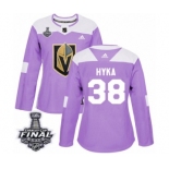 Women's Adidas Vegas Golden Knights #38 Tomas Hyka Authentic Purple Fights Cancer Practice 2018 Stanley Cup Final NHL Jersey