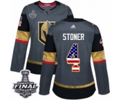 Women's Adidas Vegas Golden Knights #4 Clayton Stoner Authentic Gray USA Flag Fashion 2018 Stanley Cup Final NHL Jersey