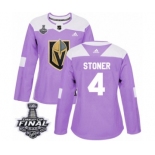 Women's Adidas Vegas Golden Knights #4 Clayton Stoner Authentic Purple Fights Cancer Practice 2018 Stanley Cup Final NHL Jersey