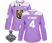 Women's Adidas Vegas Golden Knights #4 Clayton Stoner Authentic Purple Fights Cancer Practice 2018 Stanley Cup Final NHL Jersey