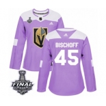 Women's Adidas Vegas Golden Knights #45 Jake Bischoff Authentic Purple Fights Cancer Practice 2018 Stanley Cup Final NHL Jersey