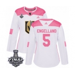 Women's Adidas Vegas Golden Knights #5 Deryk Engelland Authentic White-Pink Fashion 2018 Stanley Cup Final NHL Jersey