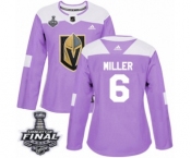 Women's Adidas Vegas Golden Knights #6 Colin Miller Authentic Purple Fights Cancer Practice 2018 Stanley Cup Final NHL Jersey