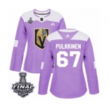 Women's Adidas Vegas Golden Knights #67 Teemu Pulkkinen Authentic Purple Fights Cancer Practice 2018 Stanley Cup Final NHL Jersey