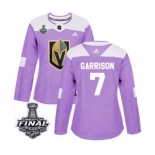 Women's Adidas Vegas Golden Knights #7 Jason Garrison Authentic Purple Fights Cancer Practice 2018 Stanley Cup Final NHL Jersey