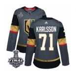 Women's Adidas Vegas Golden Knights #71 William Karlsson Authentic Gray Home 2018 Stanley Cup Final NHL Jersey