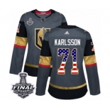 Women's Adidas Vegas Golden Knights #71 William Karlsson Authentic Gray USA Flag Fashion 2018 Stanley Cup Final NHL Jersey