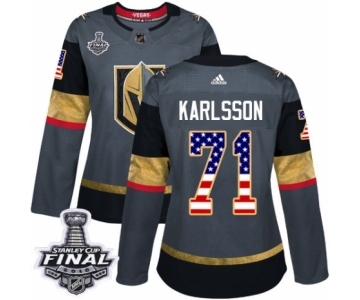 Women's Adidas Vegas Golden Knights #71 William Karlsson Authentic Gray USA Flag Fashion 2018 Stanley Cup Final NHL Jersey