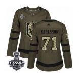 Women's Adidas Vegas Golden Knights #71 William Karlsson Authentic Green Salute to Service 2018 Stanley Cup Final NHL Jersey