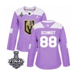 Women's Adidas Vegas Golden Knights #88 Nate Schmidt Authentic Purple Fights Cancer Practice 2018 Stanley Cup Final NHL Jersey