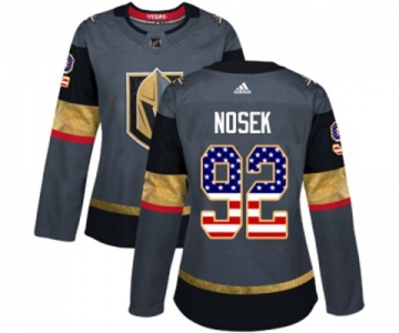 Women's Adidas Vegas Golden Knights #92 Tomas Nosek Authentic Gray USA Flag Fashion NHL Jersey