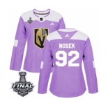 Women's Adidas Vegas Golden Knights #92 Tomas Nosek Authentic Purple Fights Cancer Practice 2018 Stanley Cup Final NHL Jersey