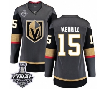 Women's Vegas Golden Knights #15 Jon Merrill Authentic Black Home Fanatics Branded Breakaway 2018 Stanley Cup Final NHL Jersey