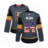 Women's Vegas Golden Knights #24 Jaycob Megna Authentic Gray USA Flag Fashion Hockey Jersey