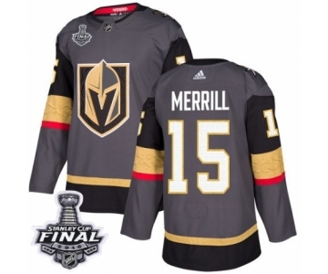 Youth Adidas Vegas Golden Knights #15 Jon Merrill Authentic Gray Home 2018 Stanley Cup Final NHL Jersey