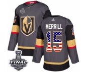 Youth Adidas Vegas Golden Knights #15 Jon Merrill Authentic Gray USA Flag Fashion 2018 Stanley Cup Final NHL Jersey